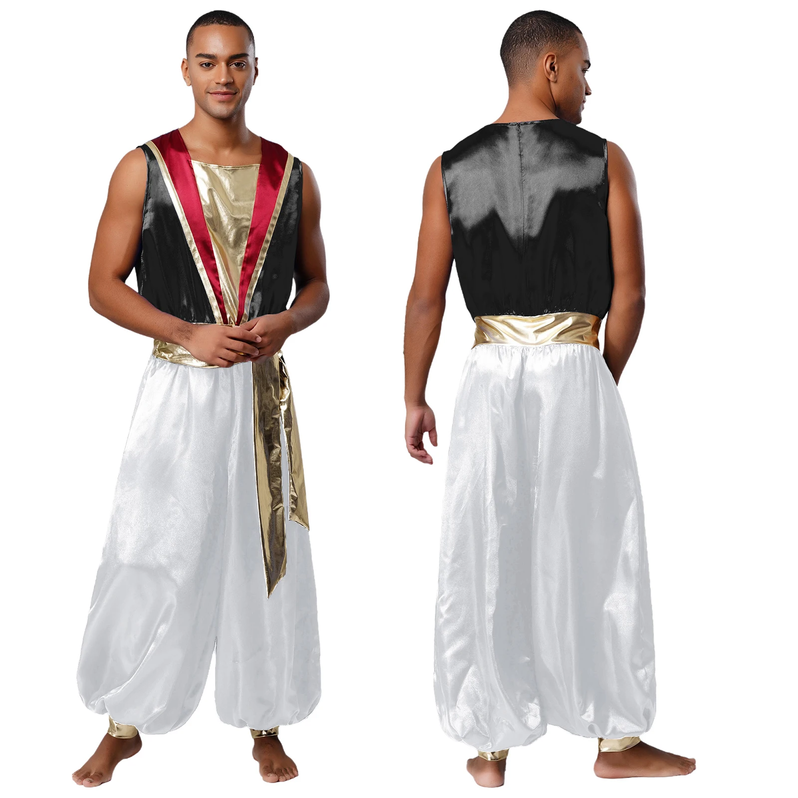 masculino-antigo-principe-arabe-rei-rpg-halloween-fantasia-traje-sem-mangas-bloco-de-cor-metalico-com-cinto-macacao-carnaval