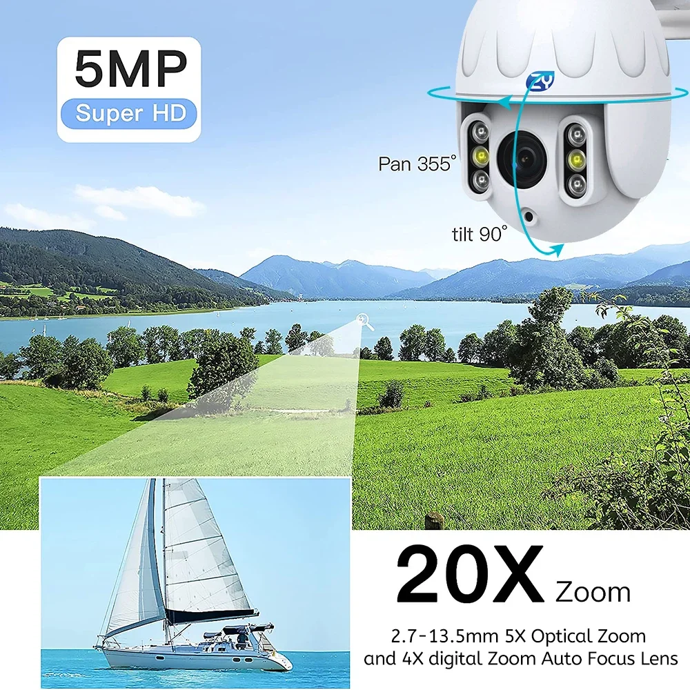 Cámara de vigilancia PTZ con Zoom 20X, 5MP, Wifi, exterior, a todo Color, seguimiento humano nocturno, domo de velocidad inalámbrico, cámara de seguridad de Metal IPC