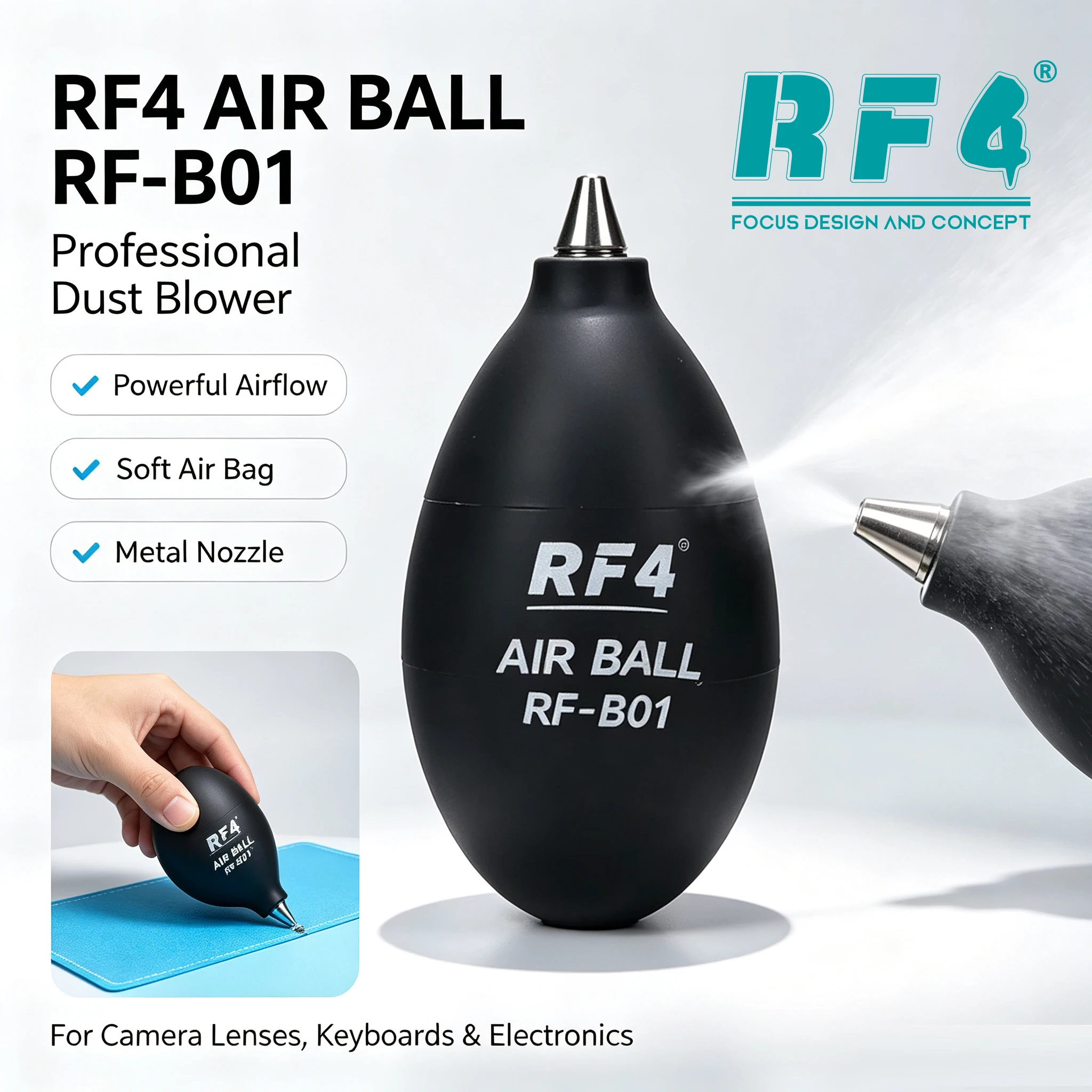 RF4 RF-B01 Dust Blow Ball Dust Removal Rapid Rebound Ergonomic Handhold Compact Size For Lens Phone Repair Keyboard Cleaning