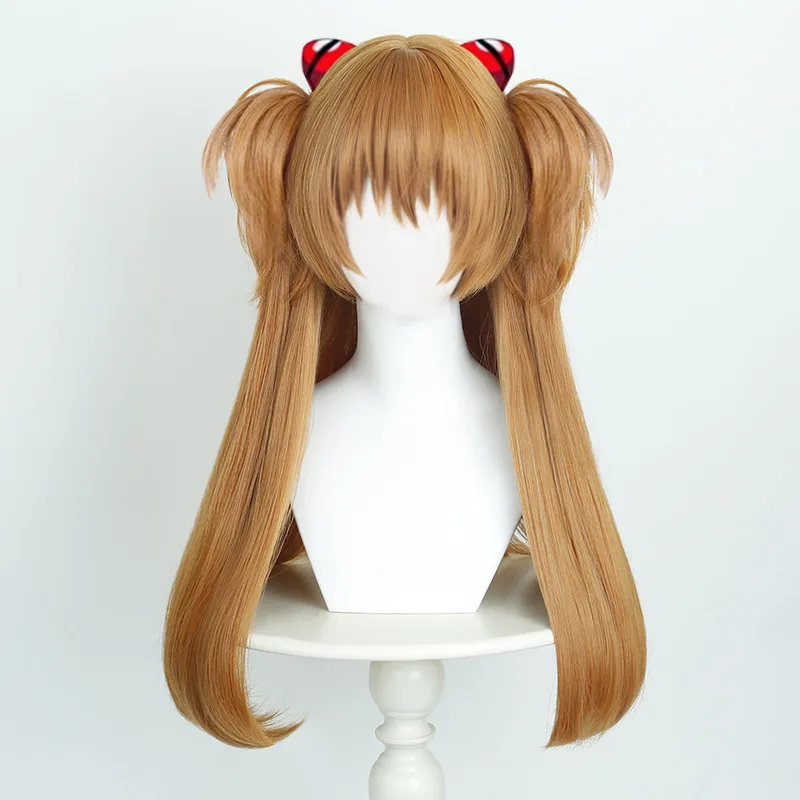 Eva Neon Genesis Evangelion Asuka Cosplay Perücke Orange Doppelte Zöpfe Haarspange Perücke