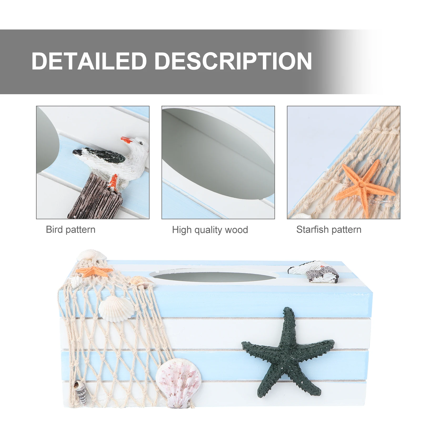 

1pc Mediterranean Tissue Box Wooden Desktop Storage Organizer For Home Office Hotel Decorative Craft Strip Pattern