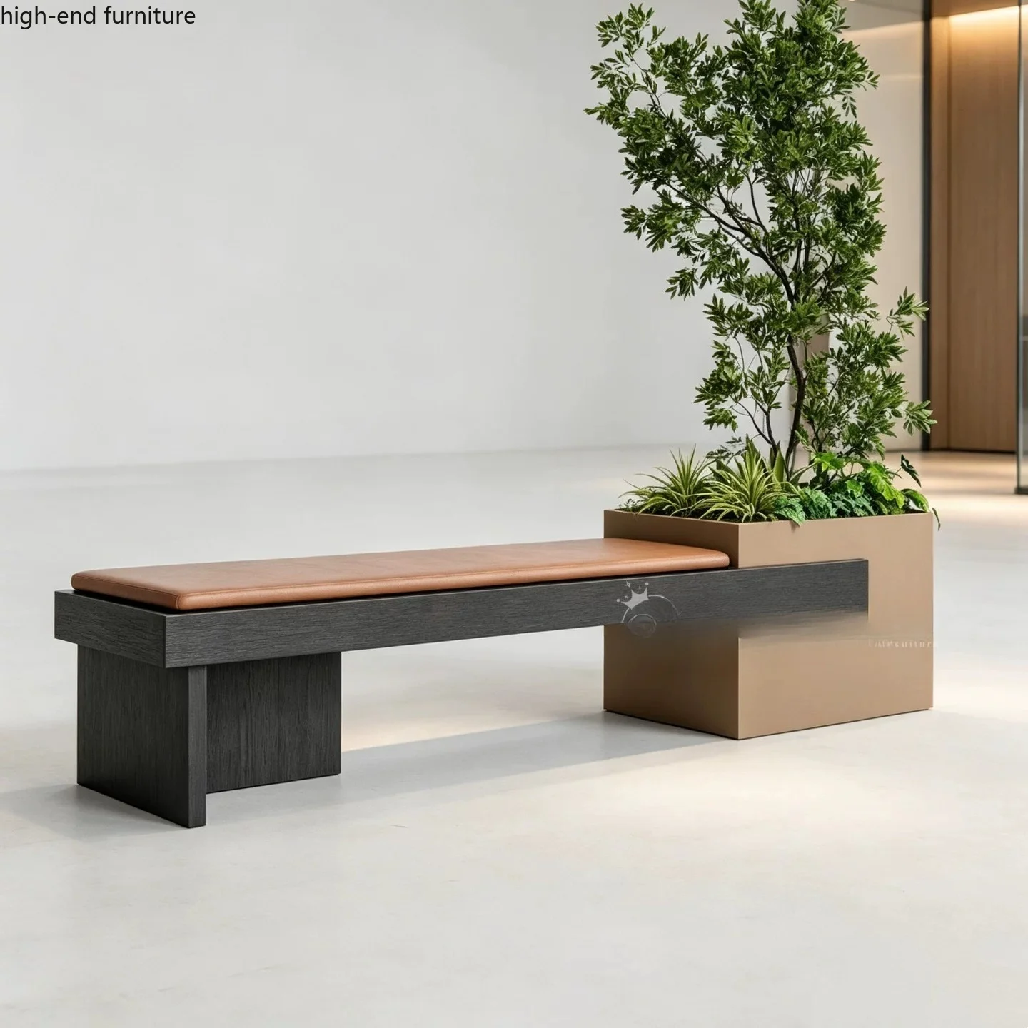 Creative Wooden Bench Light Luxury Shopping Mall Sales Office Reception Leisure Bench Overhead Floor Landscape Bench