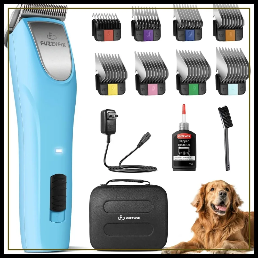 

Professional Dog Clippers for Grooming, 2 Speed for Thick Coats, Low Noise Cordless Pet Hair Trimmer with Detachable A5 Blade & Metal Guide Combs