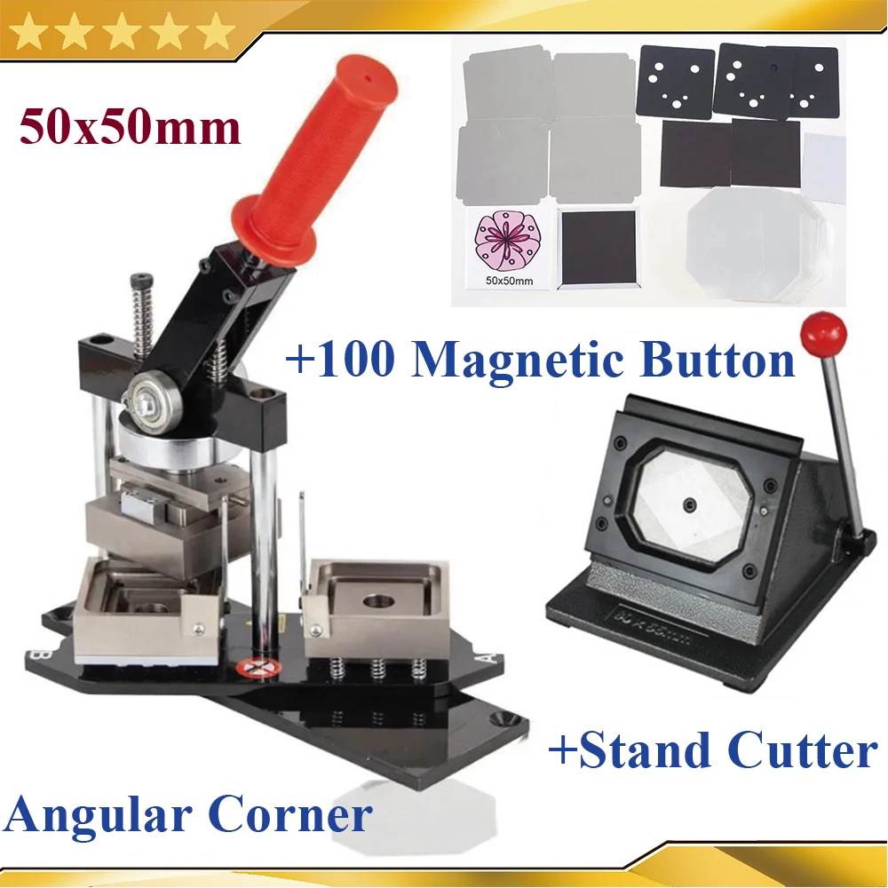 New Angular Corner 50x50mm Rectangular Button Maker Badge Making Machine Plus Mold + Stand Cutter +100 Sets Fridge Magnet Button