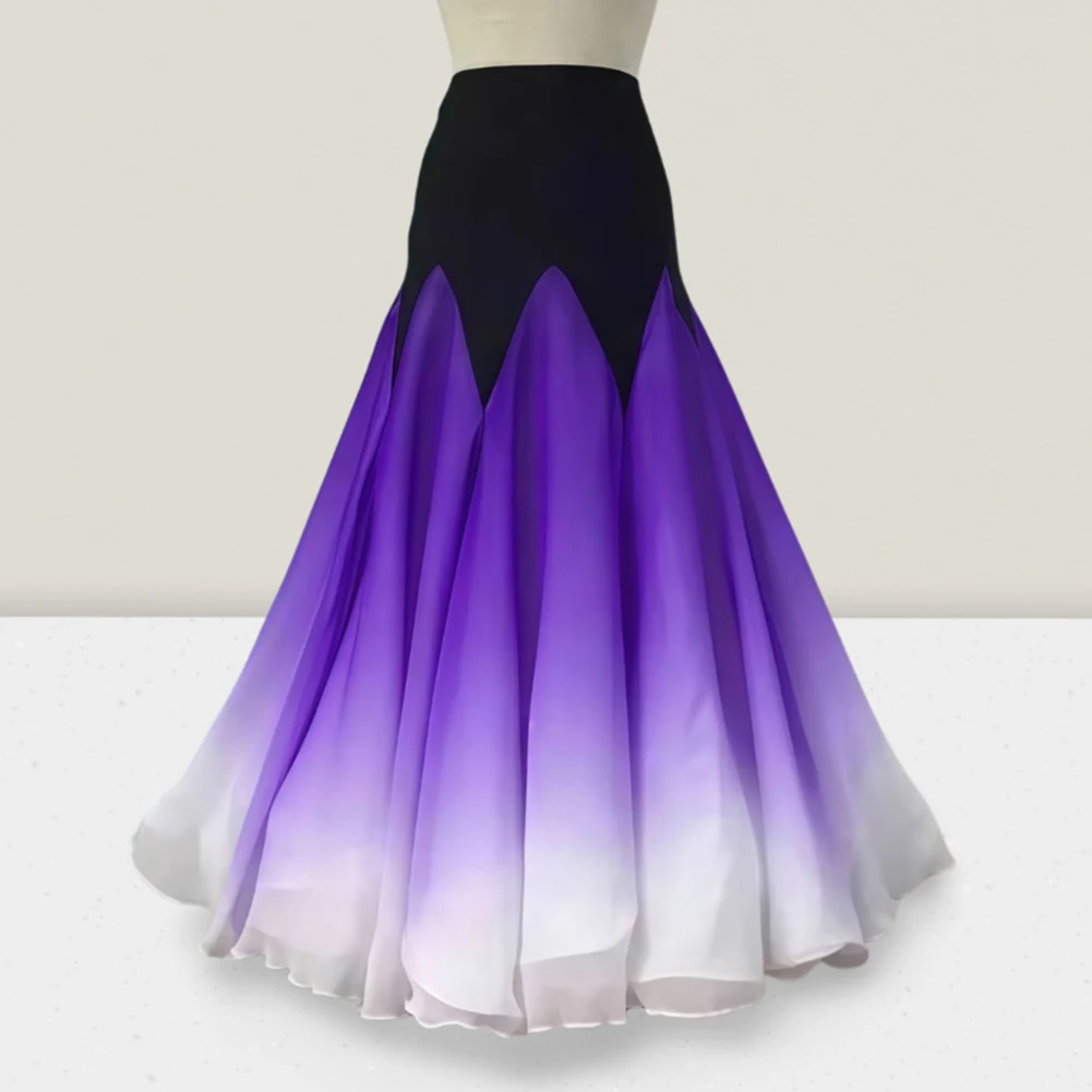 Gradient Sky Blue Skirt Women's High-end Black Modern Waltz Purple Fishbone Skirt Orange Dance Performance Practice Skirt