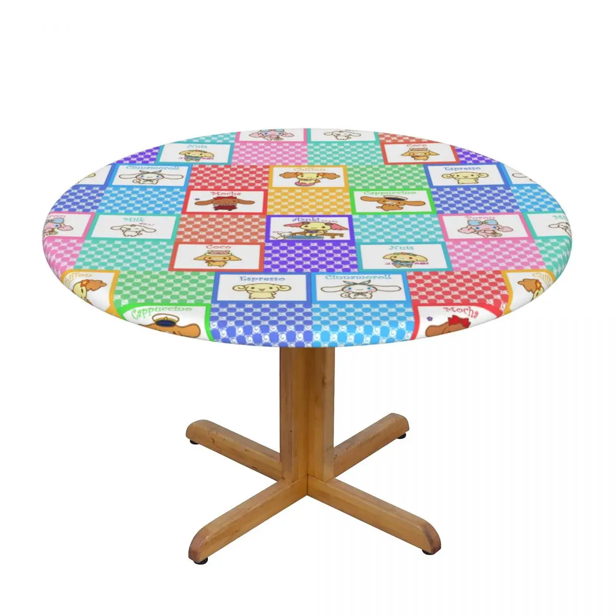 Customized Round Cinnamoroll Sanrio Cartoon Tablecloth Fit Elastic Edge Table Cloth Yugui Dog Xina Cinnamon Dog Table Covers