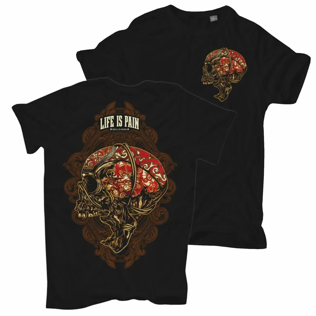 Life Is Pain- Rare Gothic Tattoo Blood Death Skull Horror T Shirt New 100% Cotton Short Sleeve O-Neck T-shirt Casual Mens Top
