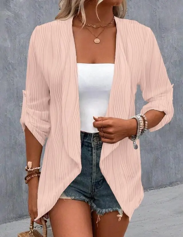 معطف نسائي مزين بأزرار مفتوح من الأمام ، معطف يومي ، أكمام طويلة ، الموضة ، الربيع ، الخريف ، جديد ،