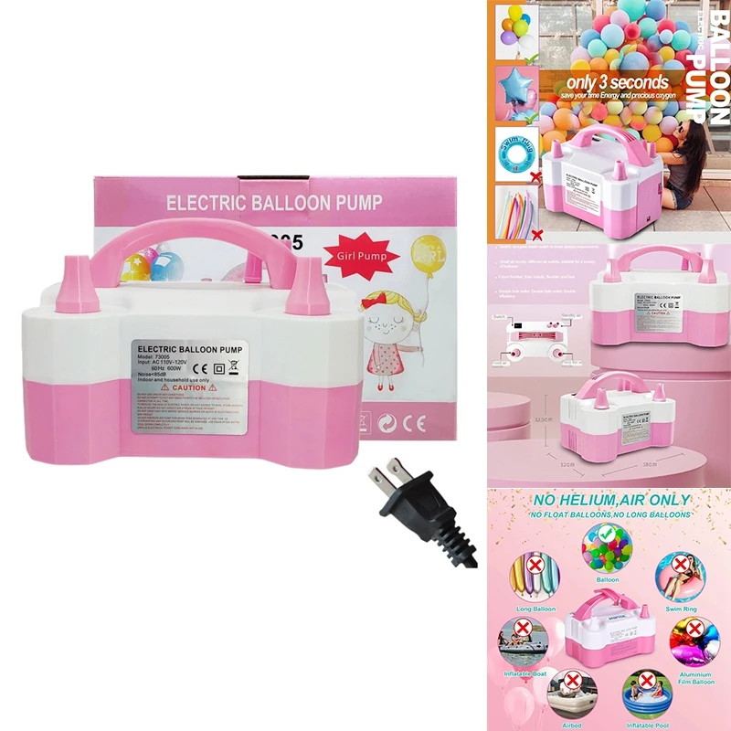 Portable Electric Air Balloon Pump, Dual Nozzle Blower For Event Decoration, 600W, US Plug