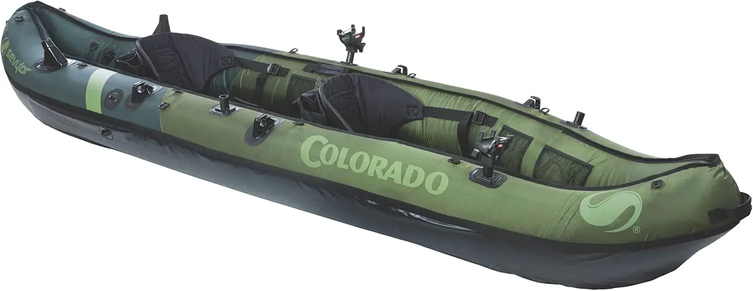 Colorado 2-Person Inflatable Fishing Kayak with Paddle & Rod Holders, Adjustable Seats, & Carry Handle; Kayak Can Fit Trolling M