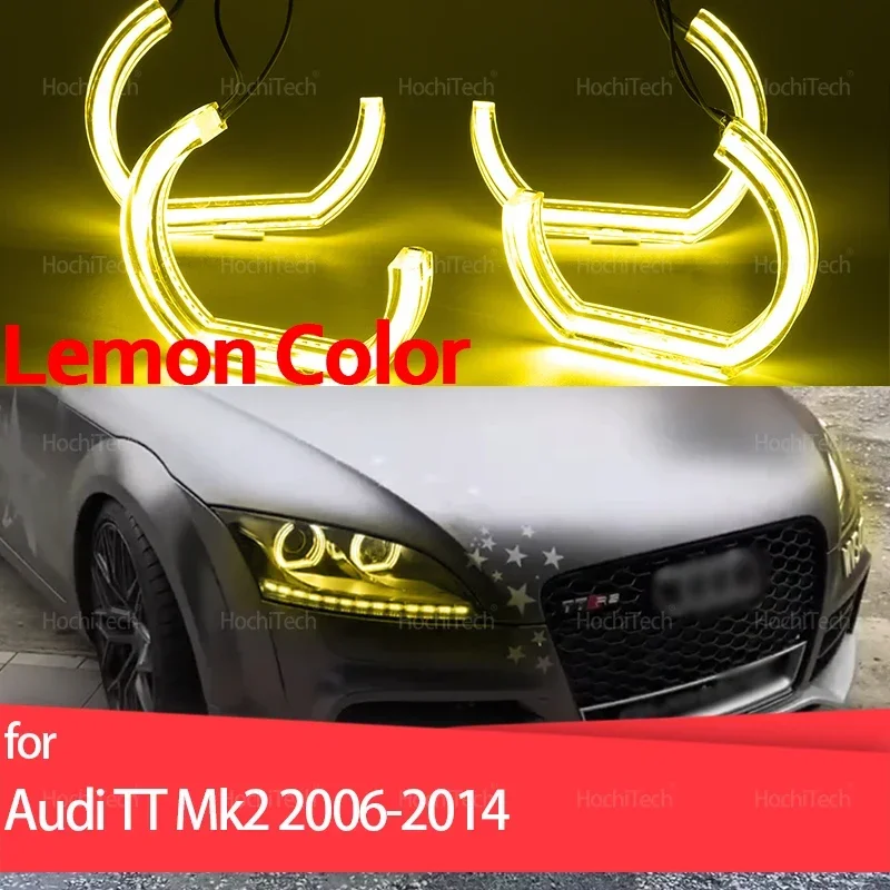 

DRL для AUDI TT Mk2 2006-2014, аксессуары для стайлинга автомобилей, стиль M4, лимонно-желтое кольцо, ангельские глазки, светодиодные белые фары, комплект колец