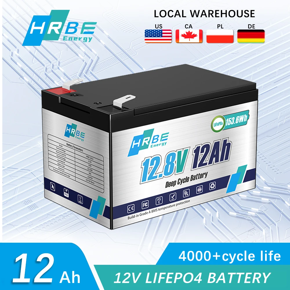 

12V Battery 12Ah LiFePo4 Battery Deep cycle 4000+ Lithium Iron Phosphate Rechargeable Battery for Kid Scooters Boat Motor