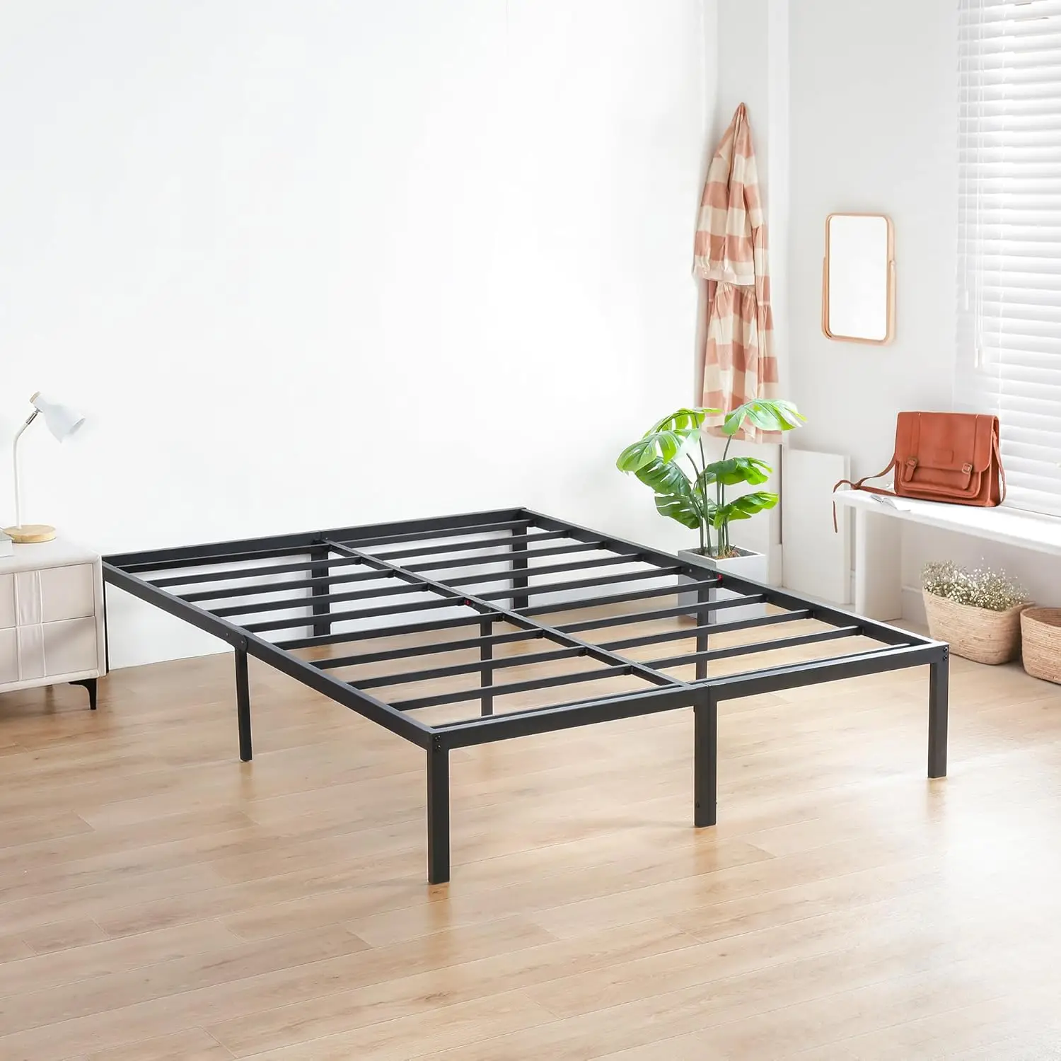 14 Inch Heavy Duty Steel Slat Anti-Slip Support, Easy Assembly Platform Bed Frame, Noise Free Steel Mattress Foundation, Maximum