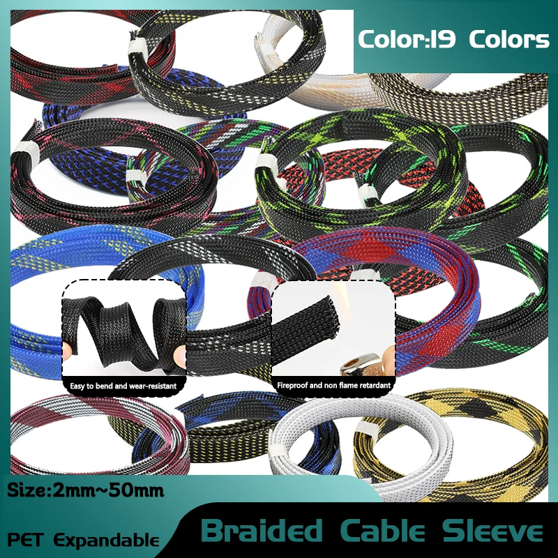 

Wire Wrap Sheath for Insulating and Protecting Cables & Wires Cable 2M Long PET Expandable Braided Cable Sleeve 2mm-50mm