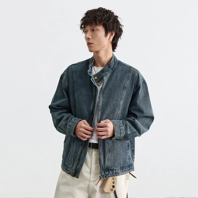 WTHT Vintage 2025 Autumn Men's Spliced Deconstruct Loos Denim Coats American Style Long Sleeves Lapel Jackets Male 2A2335