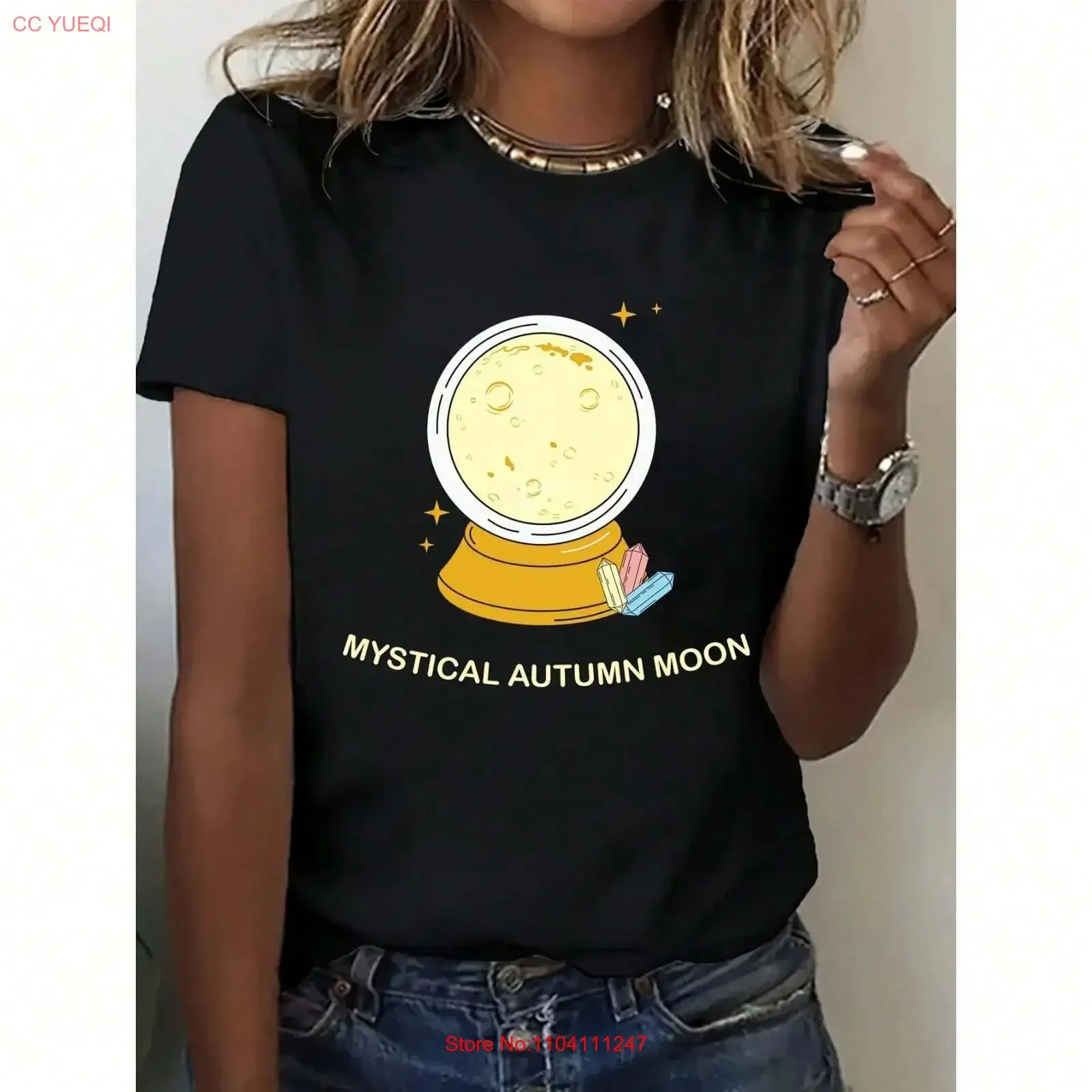 100 CottonBoho Halloween 02 Mystical Autumn Moon Women's T Shirt vintage Washed Comfortable Casual designer clothes