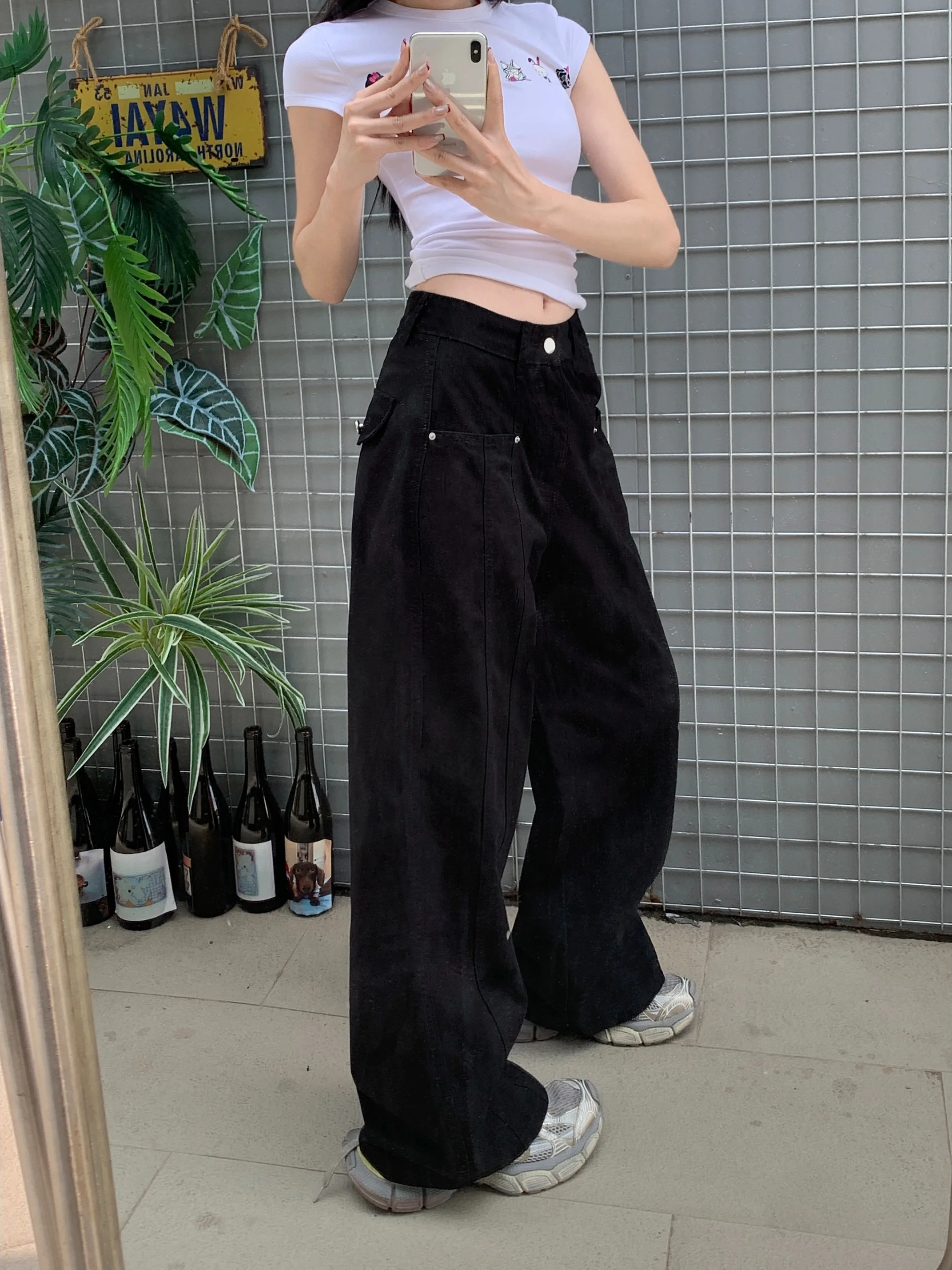 

Женские прямые классические джинсы, потертые, потертые, рваные, с потертым подолом, в стиле панк-рок, в стиле гранж, альтернативная готическая женская обувь