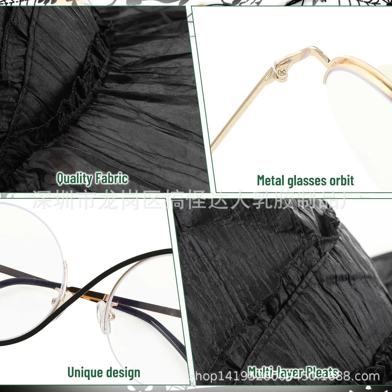 New Funny Pleated Witch Hat Cosplay Witch Hat Glasses Long Sleeve Set Holiday Party Masquerade Ball Props