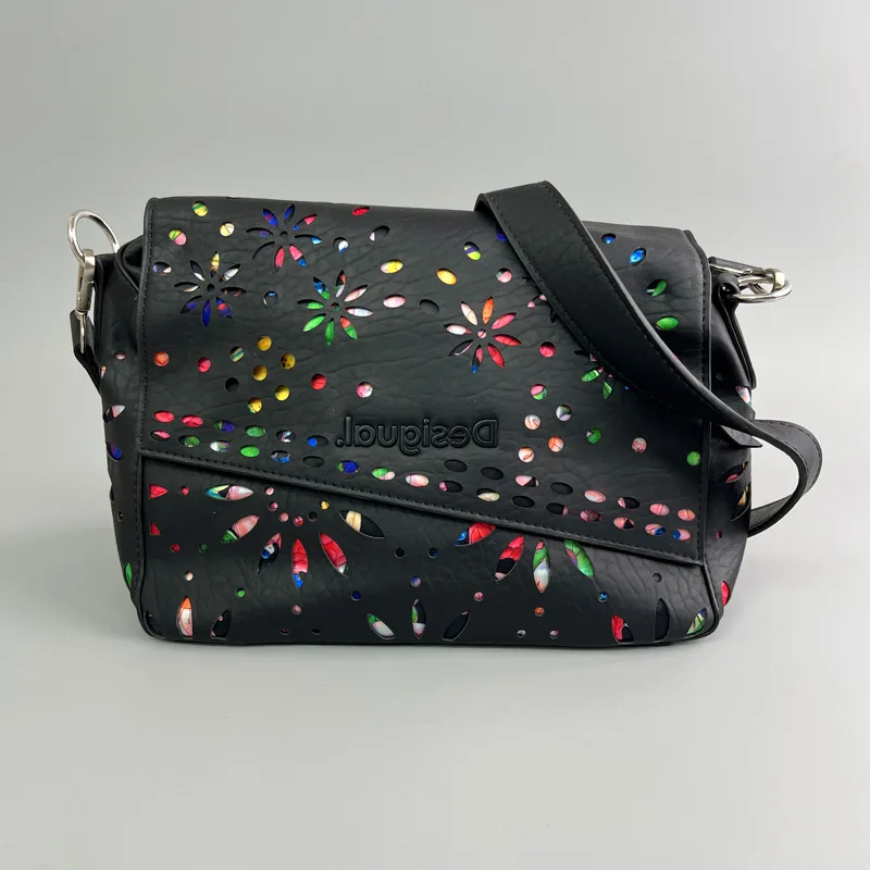 

Colorful Hollow Design Shoulder Bag Messenger Bag Retro Ethnic Style Allmatch Women Underarm Bag Baguette Bag Motorcycle Bag New