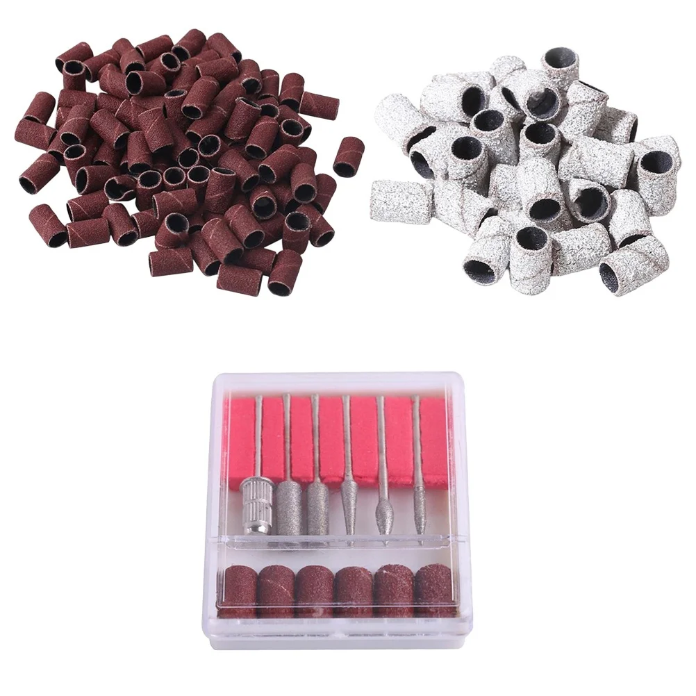 

1Set Nail Grinder Set 200 Frosted Rings 6 Grind Heads Easy Operate Portable Lightweight Manicure Tool Kit Smooth Nails Gift