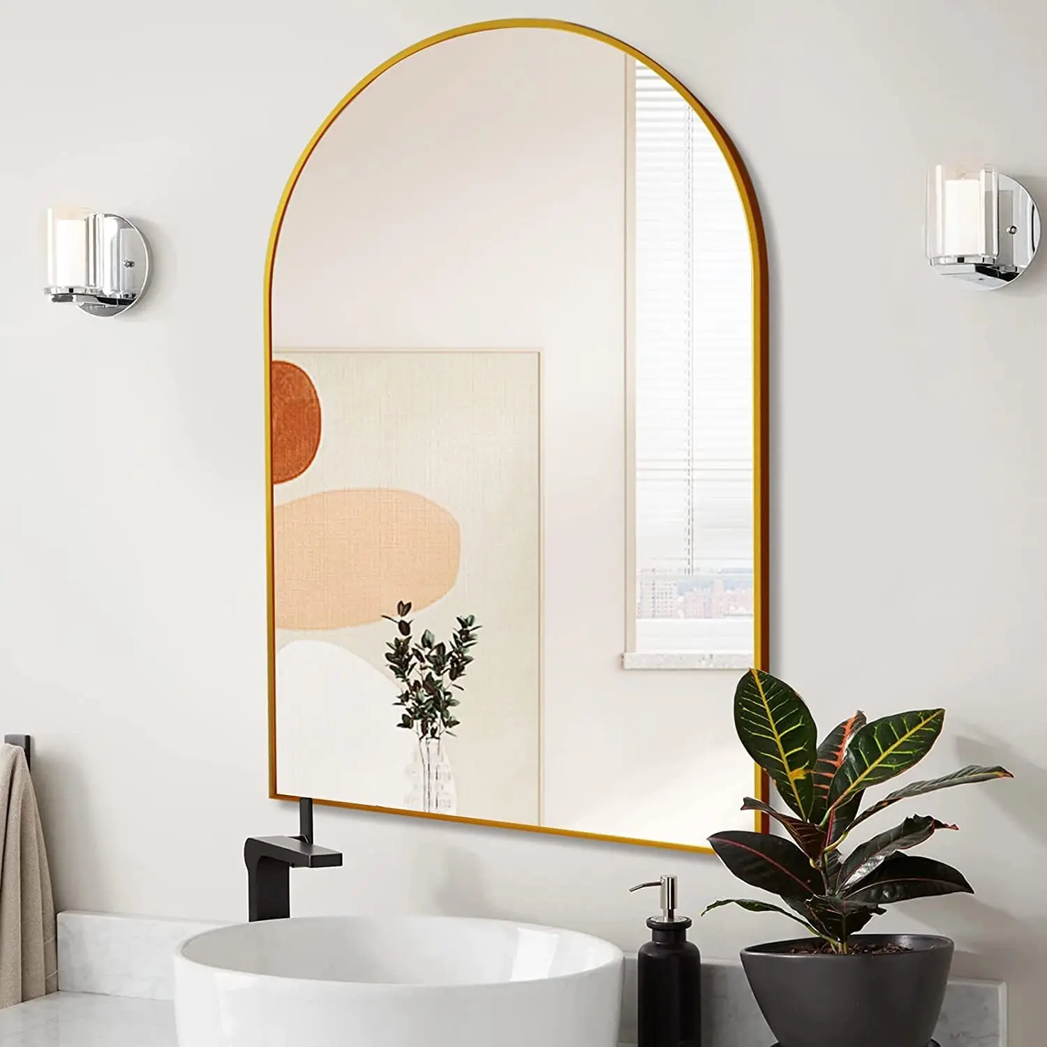 

Gold 20x30 INCH Metal Arch Barhroom mirror