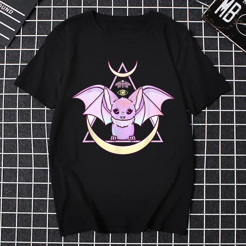 Female Cute Anime Kawaii Cat Aesthetic Kawaii Pastel Goth Clothes TopsHalloween Skull Graphic T Shirts Men Women Camisetas