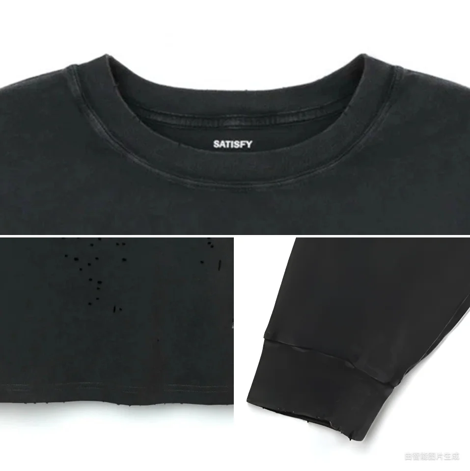 2026 New SATISFY MothTec High-Street Style Ripped and Distressed Long-Sleeve T-Shirt—Unisex Oversized Fashion Brand Top view 6