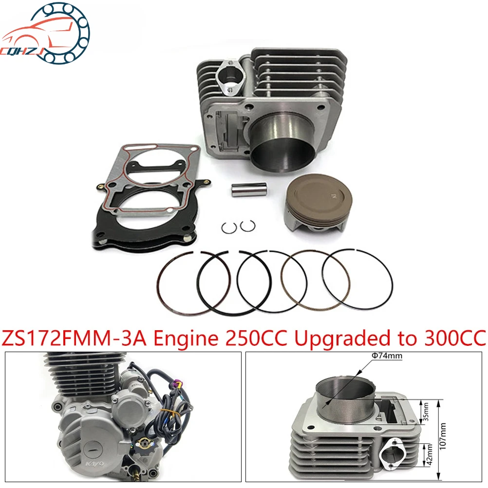 Motorcycle 74MM Air-Cooled Cylinder Set Piston Ring Gasket Kit For ZONGSHEN ZS172FMM-3 CB250-F Engine 250CC Upgraded 300CC view 2
