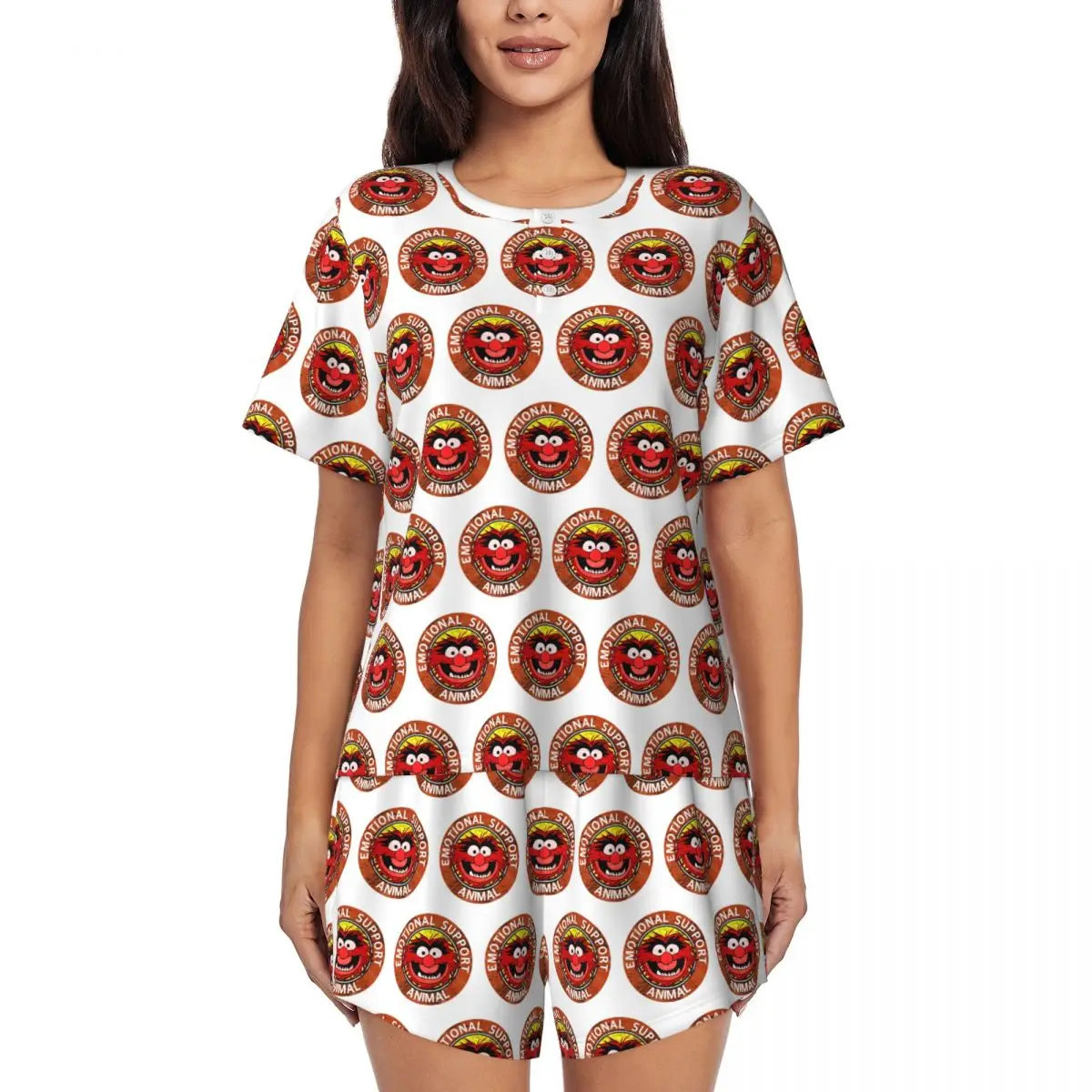 

Vintage Muppets Animal Round Neck Short Sleeves Nightdress for Sleeping Sleepshirts Women Soft Pajama Set Short Pants