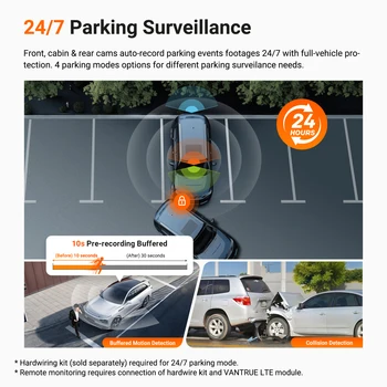 Vantrue N4 Pro S 3 Channel DashCam STARVIS 2 HDR IR Night Vision 4K+1080P+2.5K Waterproof Rear Camera Wi-Fi GPS 24h Parking Mode - Image 4