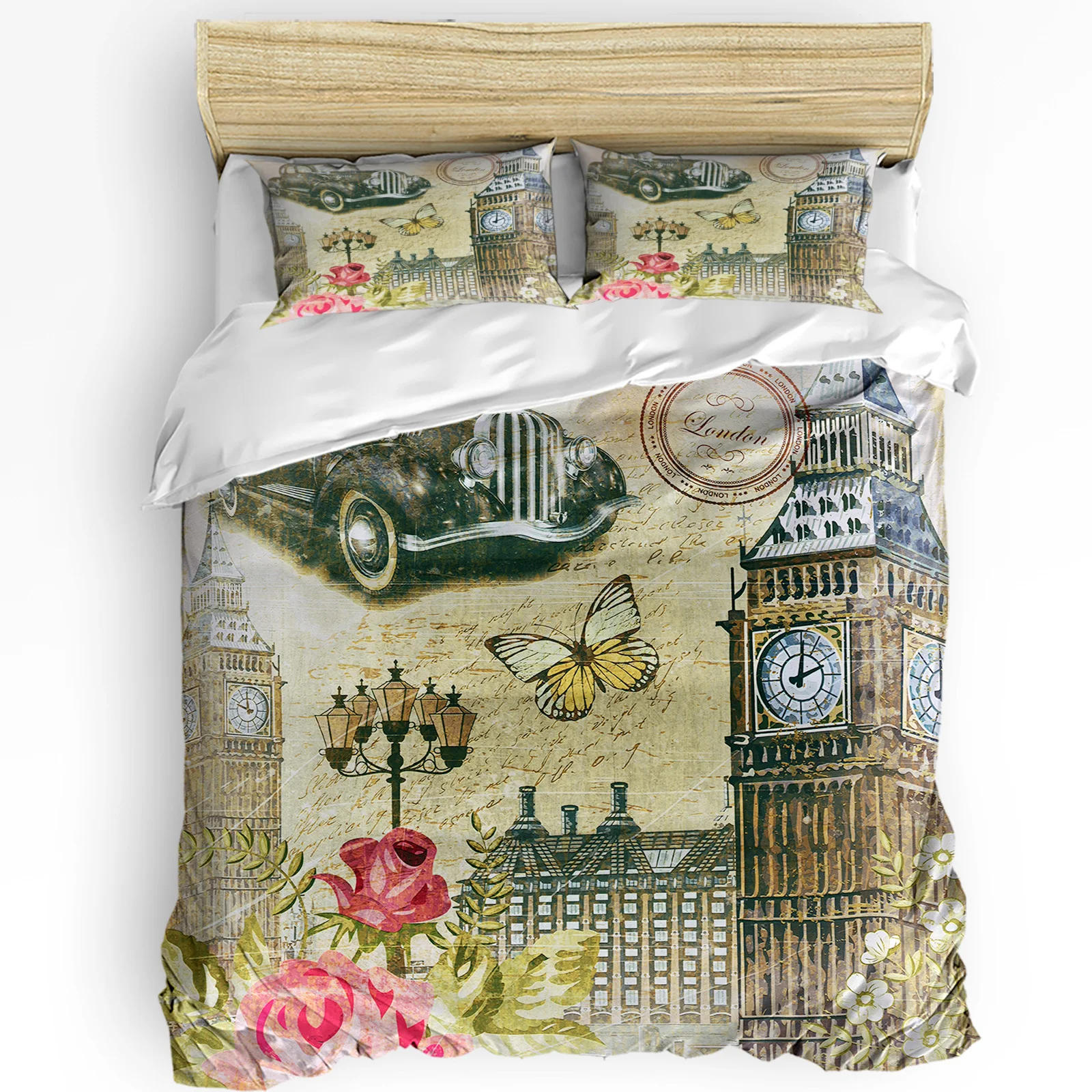 

Old London England Poster Art Clock Tower Car Bedding Set 3pcs Duvet Cover Pillowcase Quilt Cover Double Bed Set Home Textile