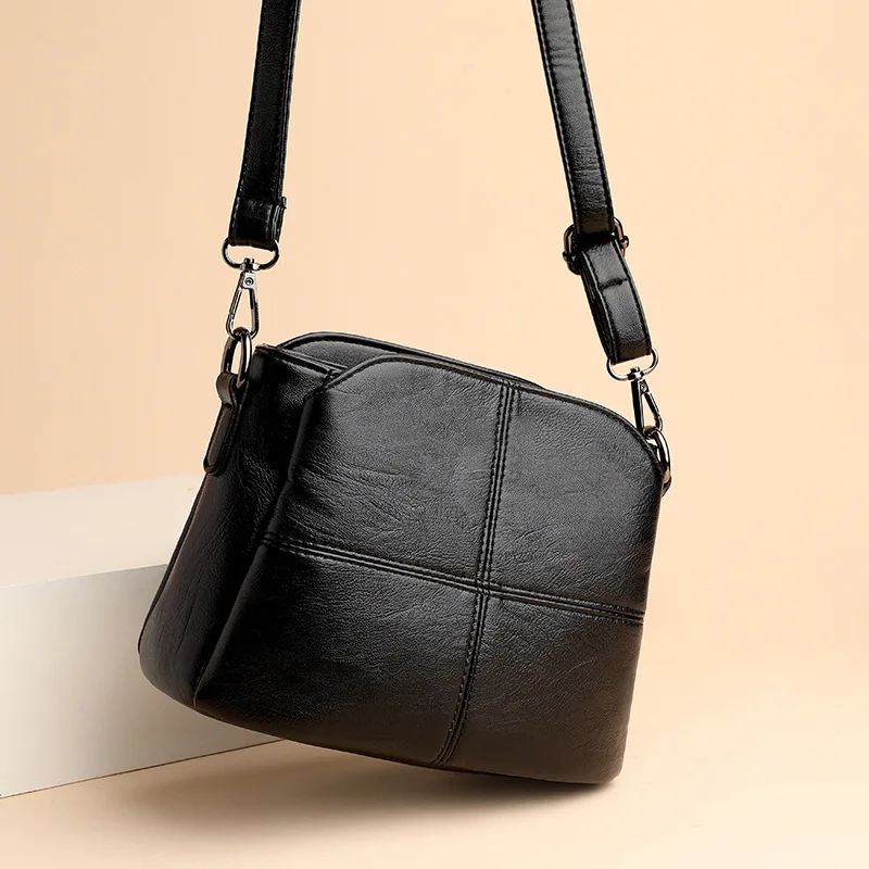 Vintage frauen Weiche PU Leder Schulter Tasche Platz Einfarbig Umhängetasche Mittleren Alters Weibliche Neue Große Dame Messenger Taschen – Detail 17