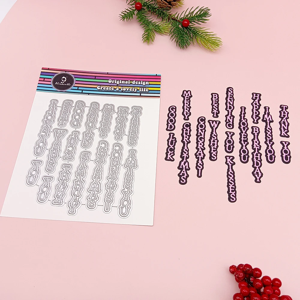 Alinacutle Birthday Vertical Words Metal Cutting Die Cut Etched Dies Christmas Scrapbooking Paper Craft Album Handmade Template