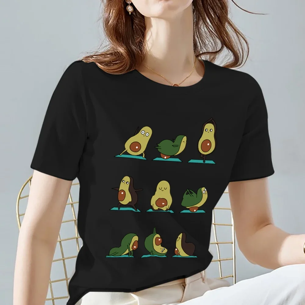 Camiseta feminina estilo abacate, camiseta de manga curta estampada preta e macia de alta qualidade para o verão