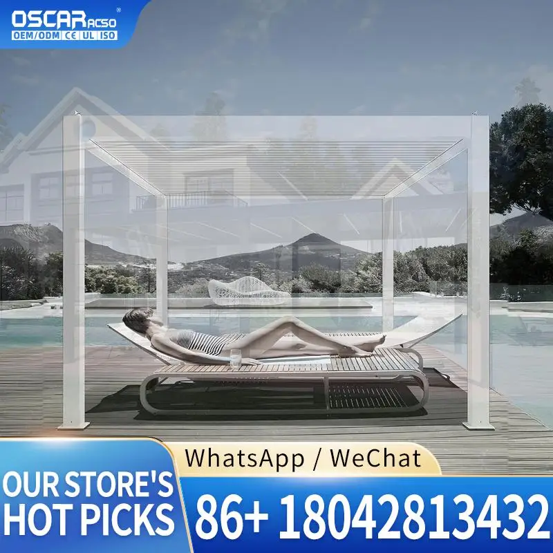 

Пергола с жалюзи из алюминиевого сплава, моторизованная крыша, ветрозащитная рулонная жалюзи, уличная патио, задний двор, сад, жалюзи, беседка