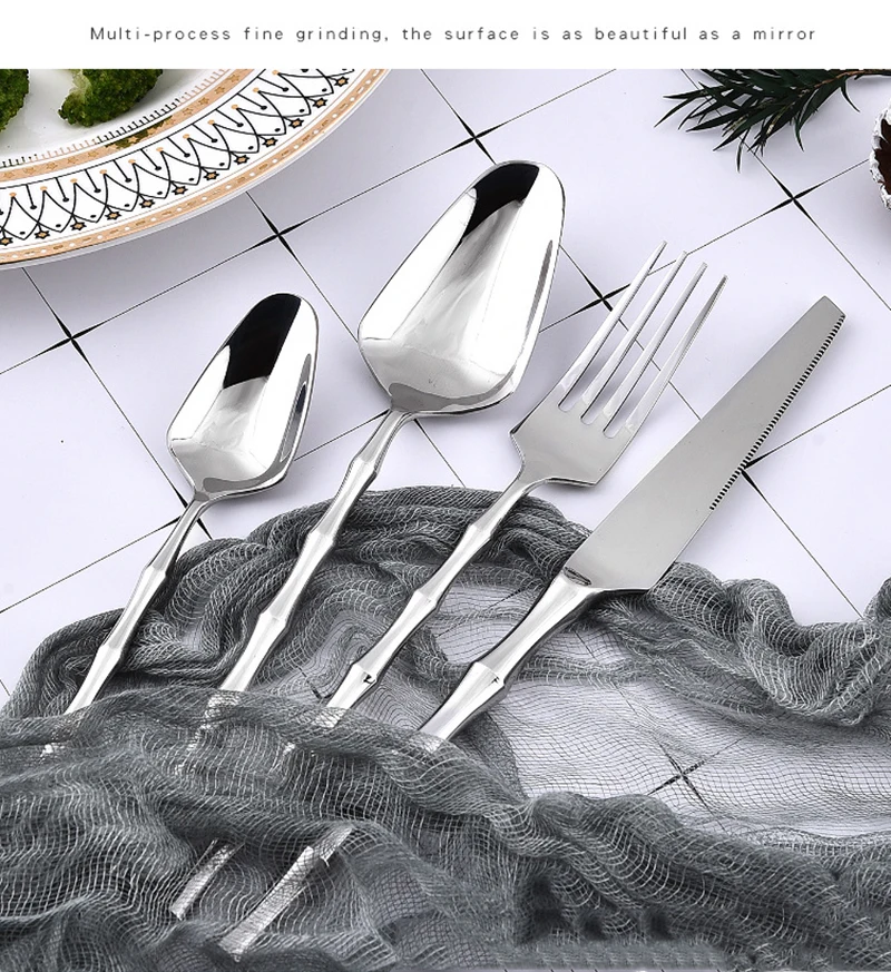 High Quality Cutlery Bamboo Style Handle Matte Polish Stainless Steel Flatware Sets for Home Dinning,Hotel,Restaurant