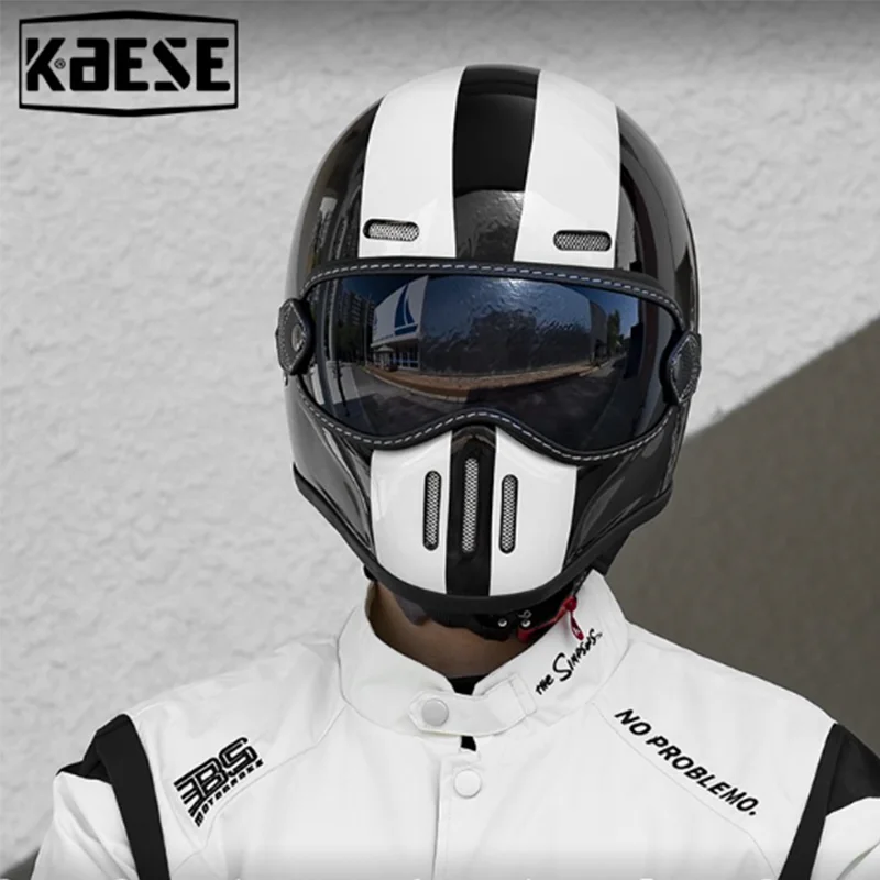 

Крутой высококачественный винтажный черно-белый анфас мотоциклетный шлем с бесплатными очками, легкий корпус из стекловолокна