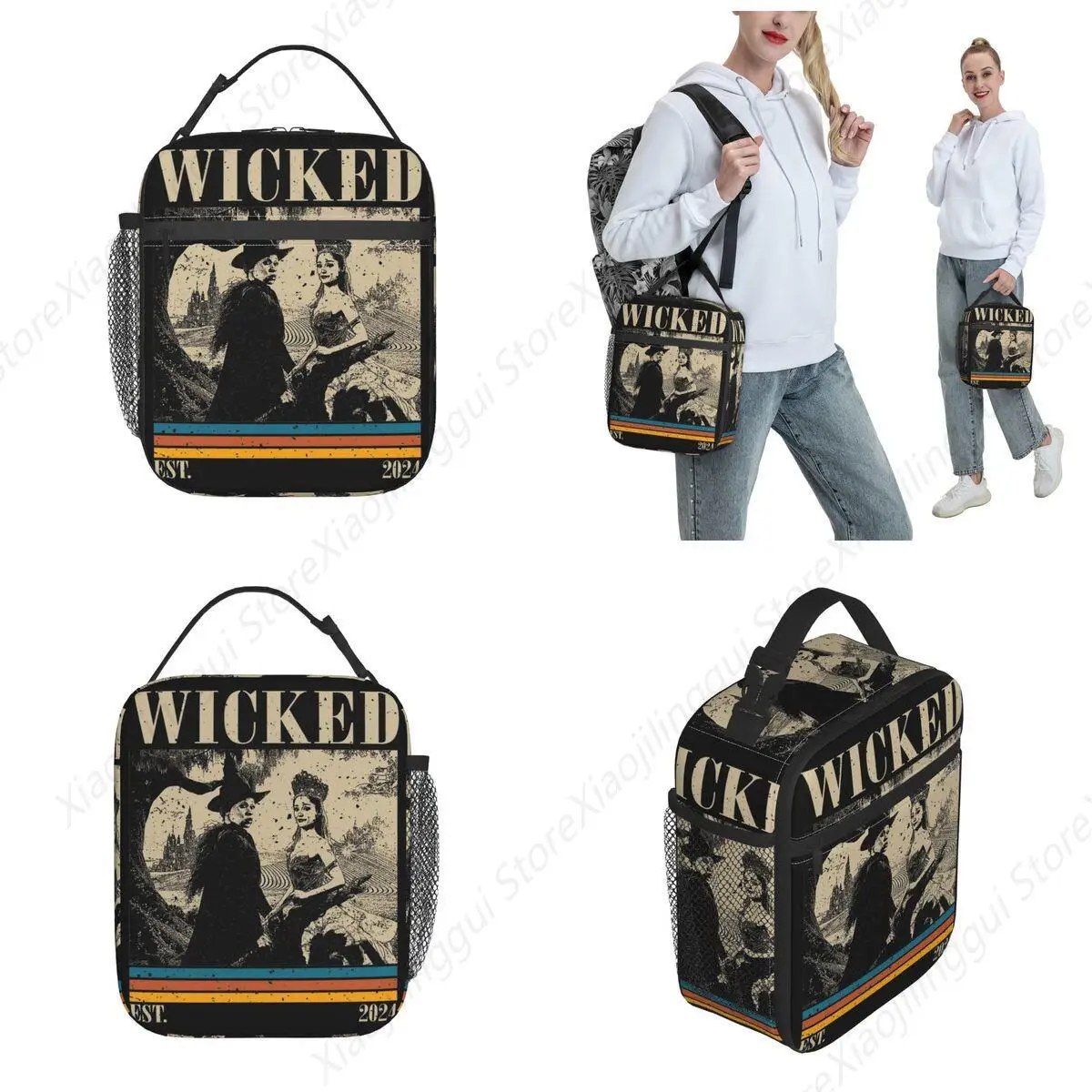 Insulated Lunch Bags Wicked Musical Movie 2024 Merch Glinda and Elphaba Food Box Ins Style Cooler Thermal Lunch Box For School