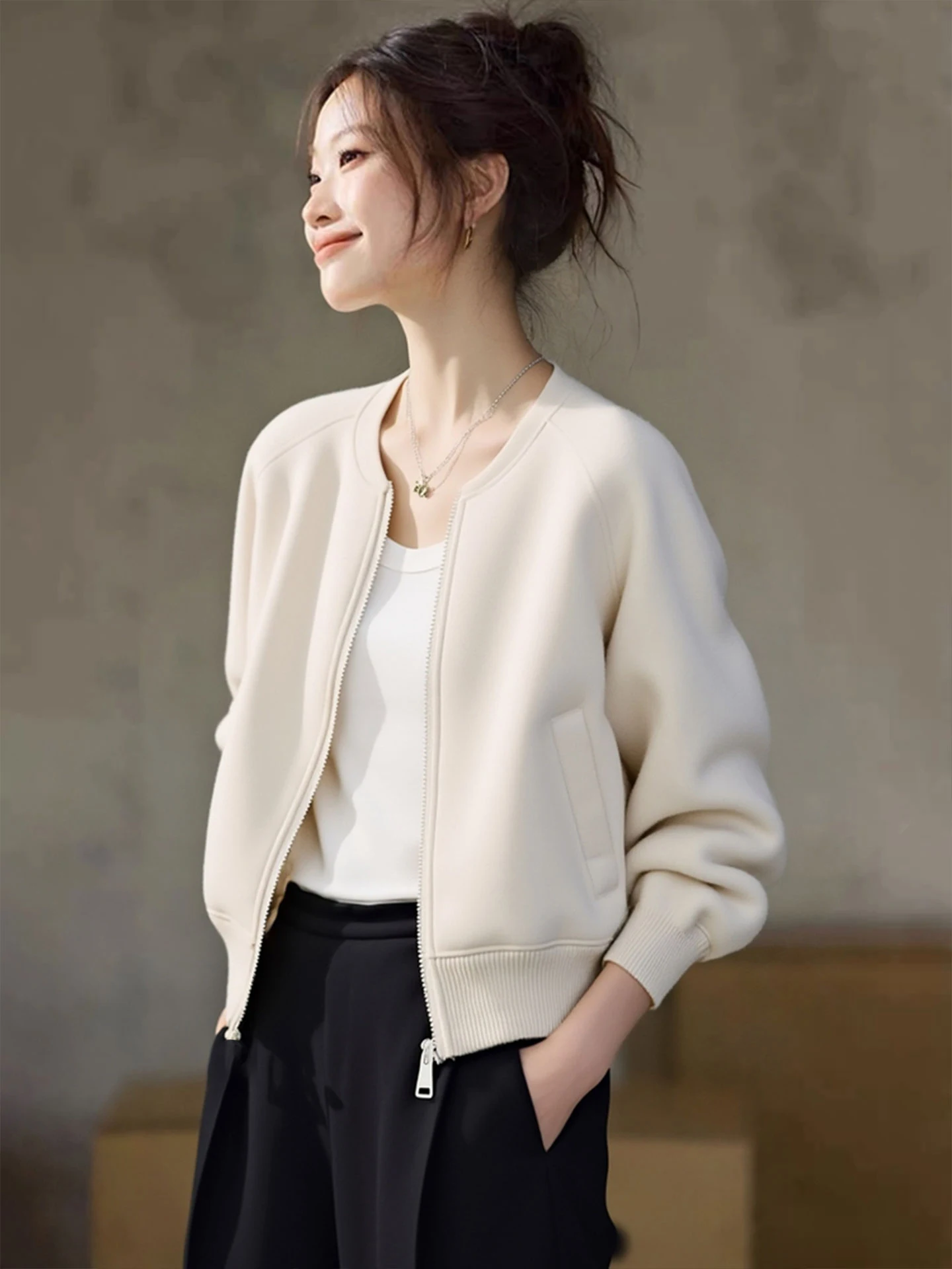 

Faionable Zipper Knitted Long Sve Base irt Korean Sle Versatile Top Winter New Arrival Commute Sle Loose Fit ket