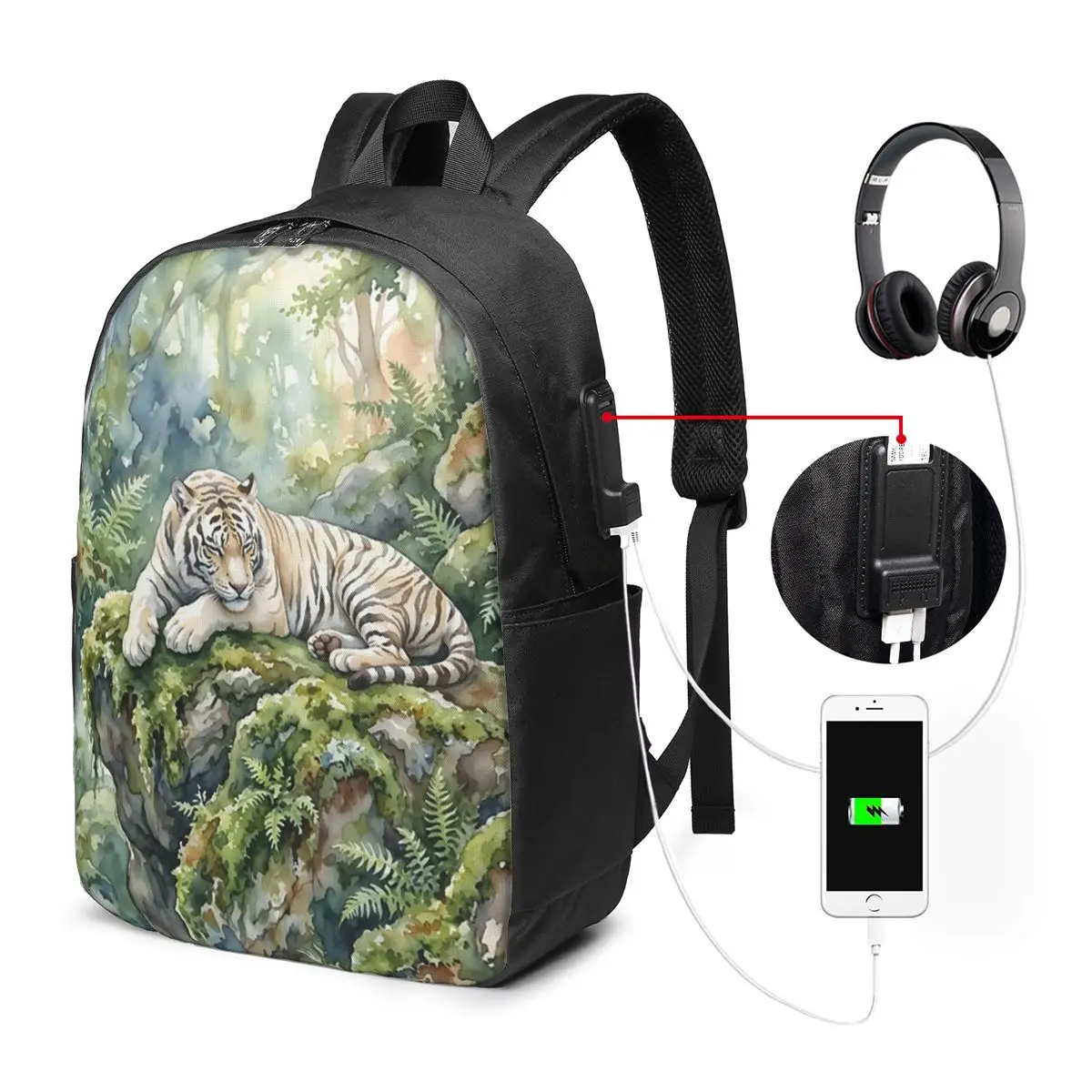 Tiger Lying In The Forest Pattern Backpack Travel Notebook Bag Computer College Student School Bag Laptop Shoulder Bags