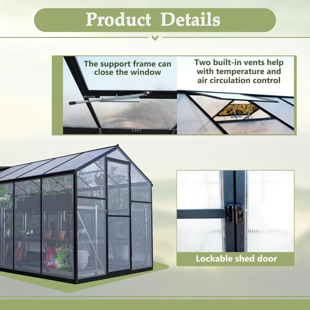 6x12 FTGreenhouse для улицы, с запирающейся дверью и регулируемым вентиляционным отверстием на крыше, теплица на открытом воздухе