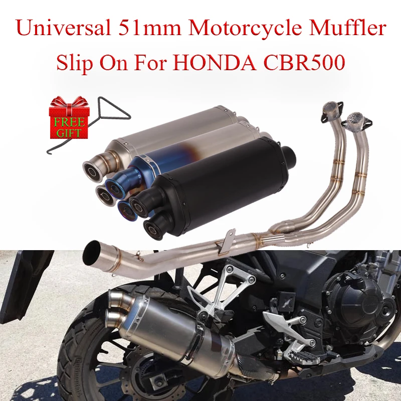 Univesal 51mm Motorcycle Exhaust Full System Link Pipe Muffler Slip For Honda CBR500 CB500X CB500F CBR500R 500 Moto Escape