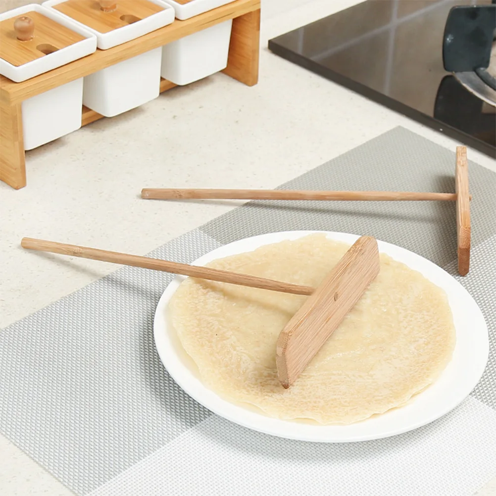 

1PC Lightweight Bamboo Crepe Spreader Pancake Maker Tool Kitchen Baking Utensil Wood Flat Scraper for Frying Pan