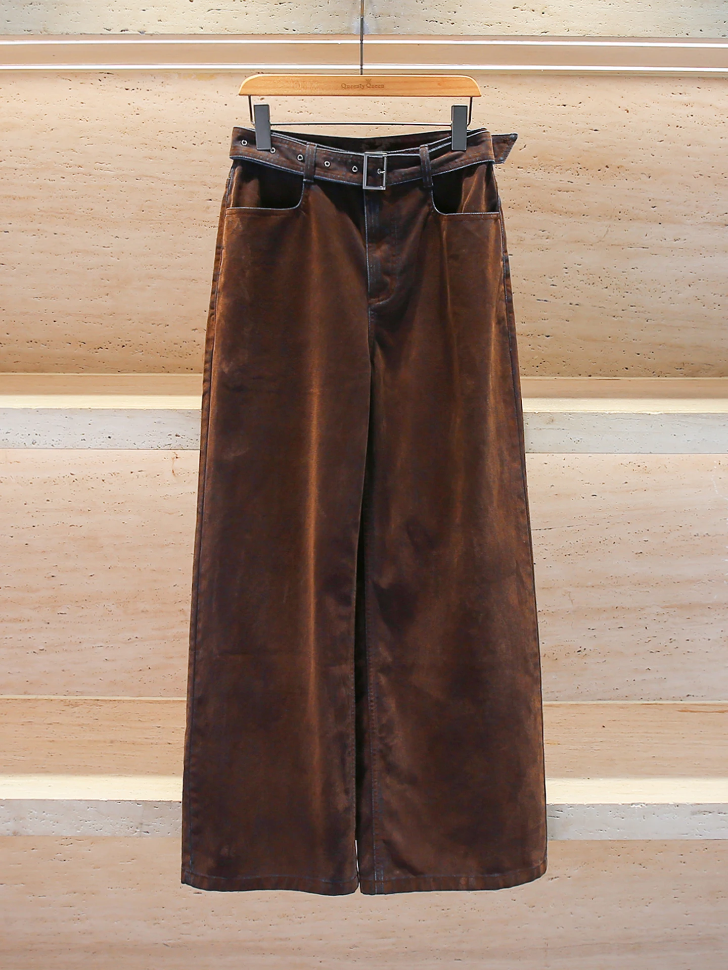 

High Waist Casual Denim Pants Women's Heavy Belt Design Autumn Winter New Sle South Oil High End Women's Faion