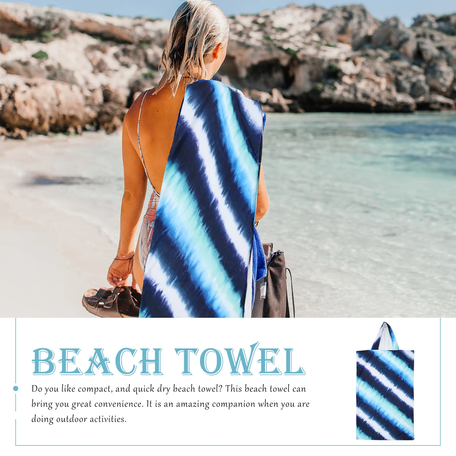 منشفة شاطئ مدمجة سريعة الجفاف، تصميم لافت للنظر لصالة الألعاب الرياضية على الشاطئ وحمام السباحة، سهلة الحمل في حقيبة السفر، منشفة حمام محمولة #4