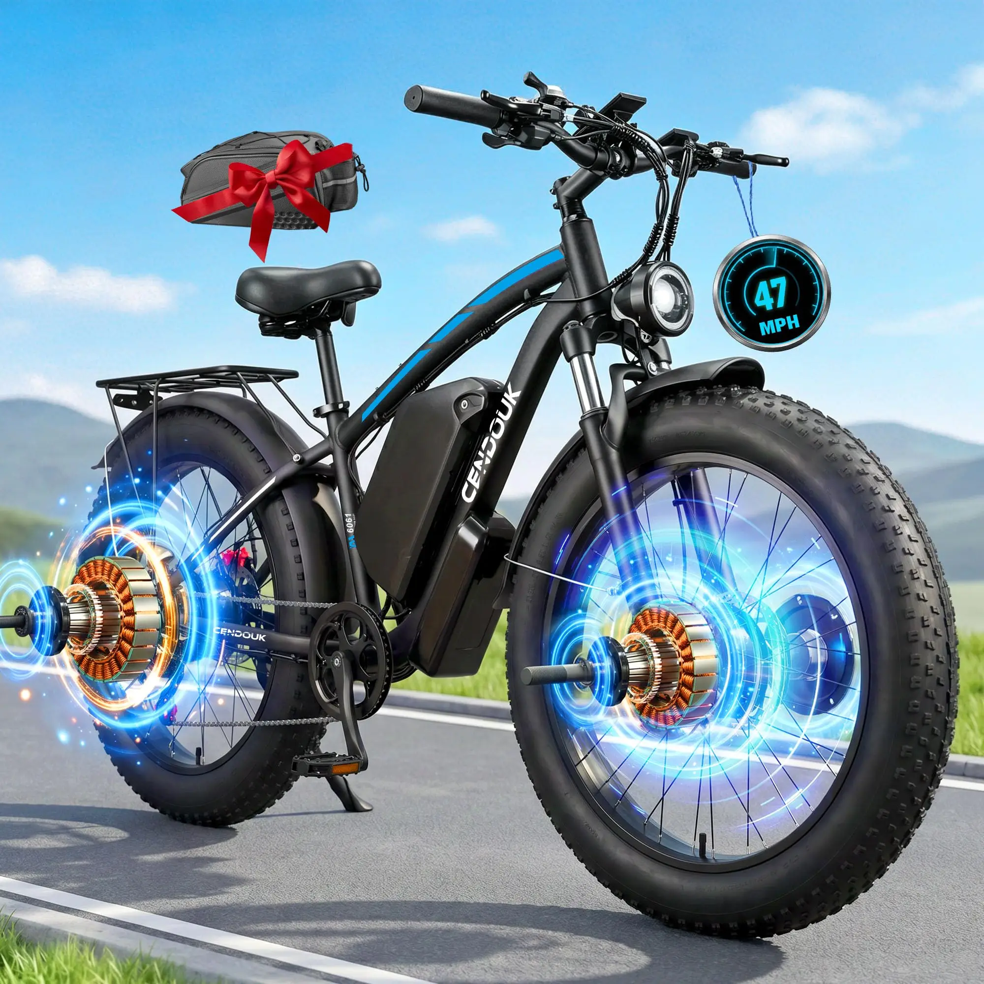 Peak 9000W Dual Motor Ebike Max 47MPH Electric Bike for Adults 52V 34AH Battery 105 Miles Range 24 Inch Fat Tire Fast Electric B