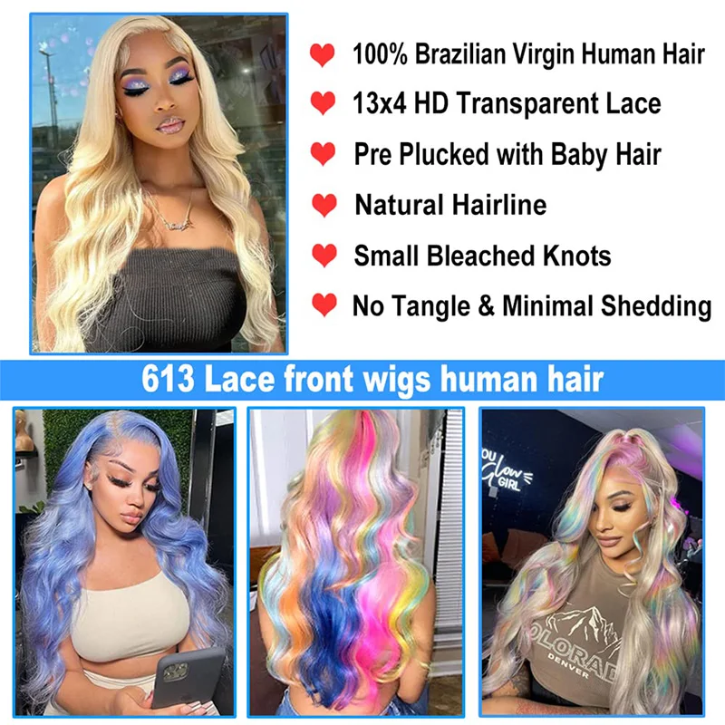 باروكة من شعر طبيعي أشقر للنساء 613 شعر مستعار بدانتيل أمامي مموج شعر بشري قبل قطعه 13x4 HD شعر مستعار أمامي من الدانتيل الشفاف