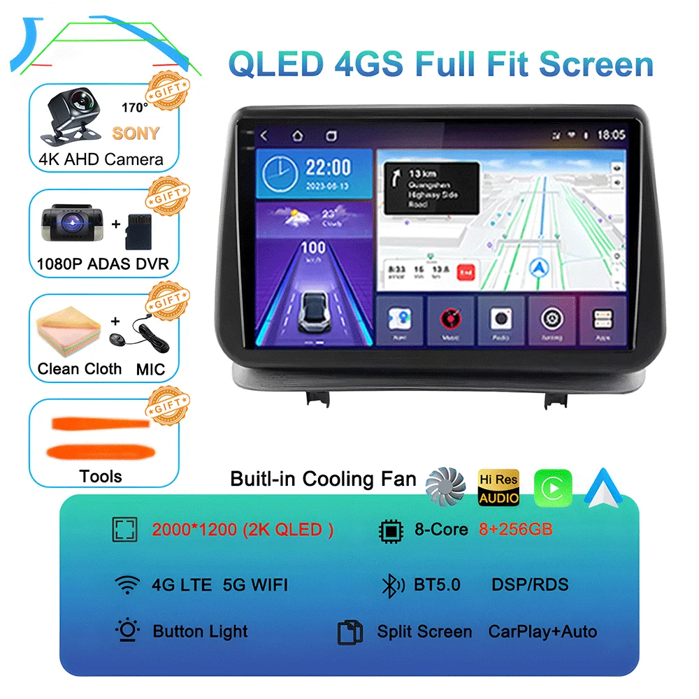 Android 16 Videospeler Carplay voor Renault Clio 3 Clio3 2005 2006 2007 2008 2009 - 2014 Multimedia autoradio WIFI+4G DSP Stereo