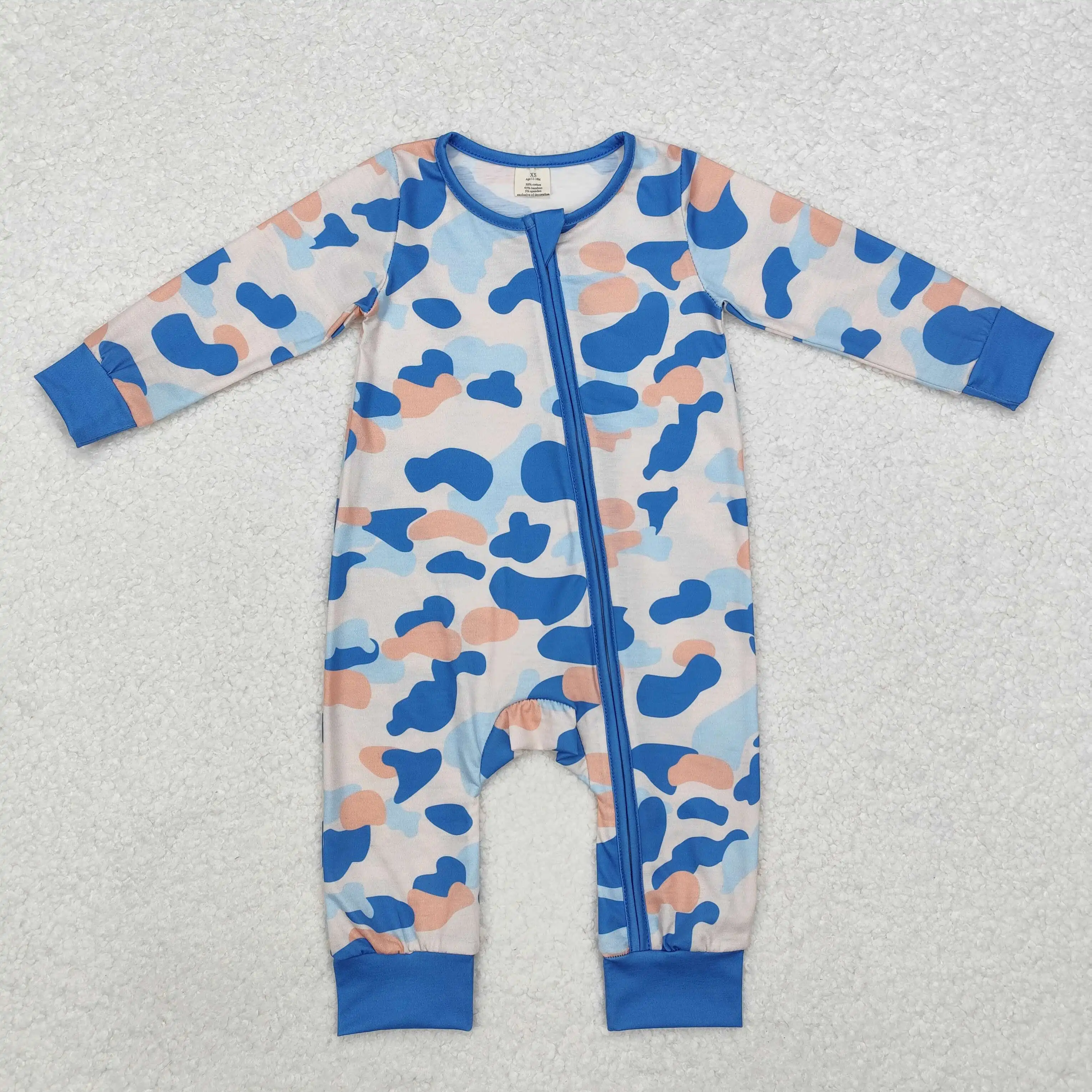 

new rts boys romper wholesale boutique blue leopard pattern boys zipper Bamboo romper