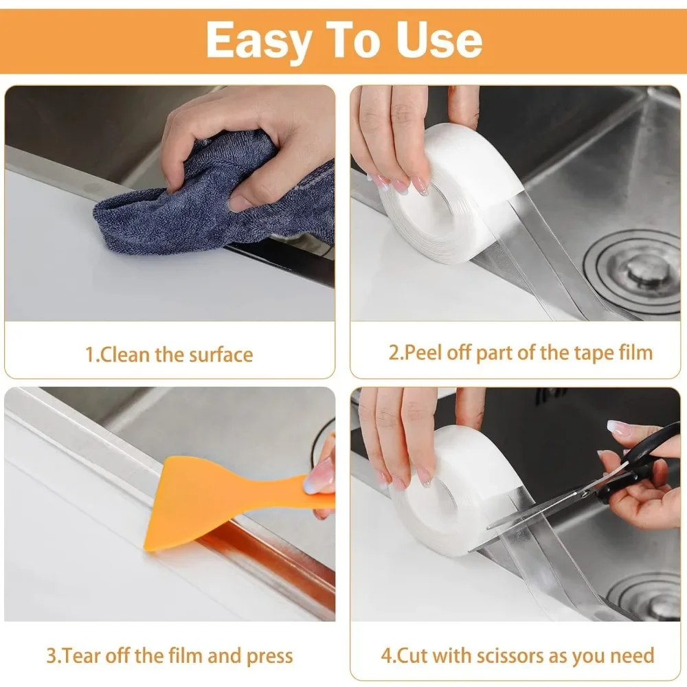 2 Rolls White Caulk Tape Waterproof Self Adhesive, Toilet Caulking Sealant Tape, Bathtub Sealing Strip for Kitchen image 2
